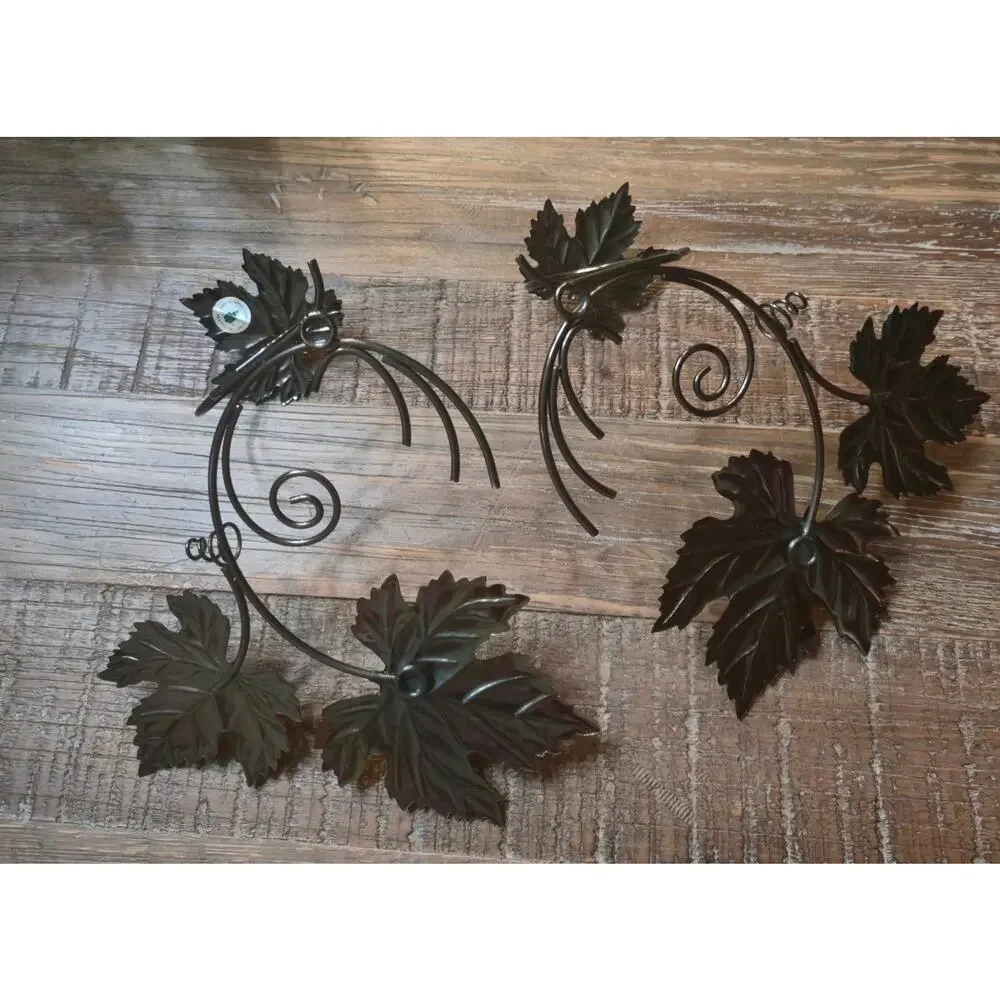 Vintage PartyLite Bronze Metal Leaf Wall Candle Sconces Set of 2 Rustic Decor
